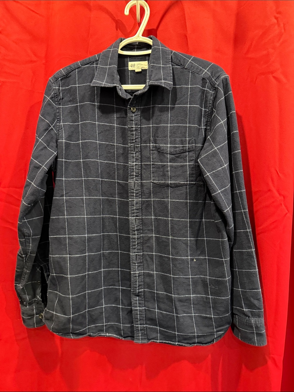 GAP Navy Blue Windowpane Check Long-Sleeve Shirt